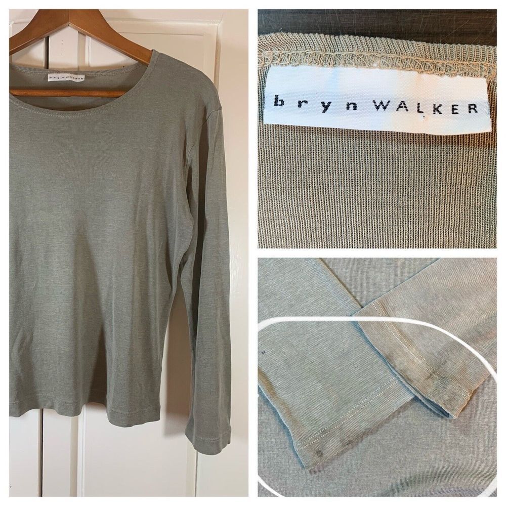 Bryn Walker Top Women Small Gray Earthy Classic Layer Minimalist Lagenlook STAIN